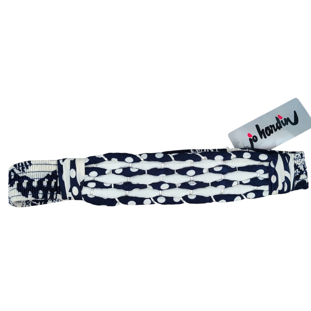 NWT Jo Hardin Womens OS Polka Dot Elastic Lattice Belt Navy White Retro Mod